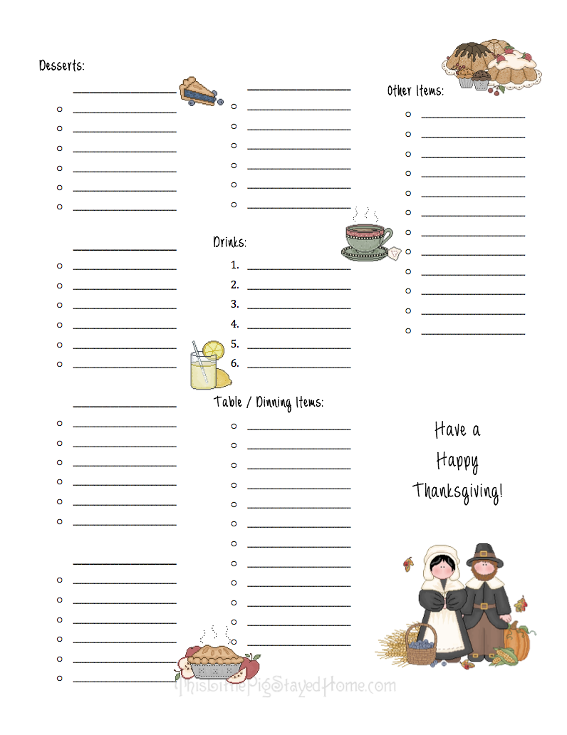 thanksgiving meal planner printable free